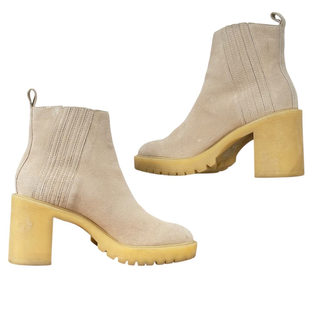 Dolce Vita Celia Chunky Leather Suede Boots Women SZ 11 Beige Chic Fall Western - Picture 9 of 10